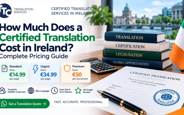 Certified translation cost in Ireland pricing guide