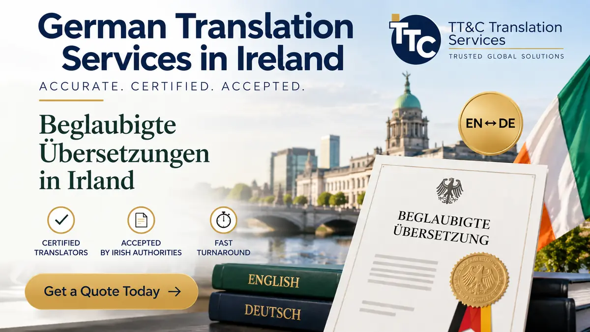 German translation services in Ireland with English-German language pair and certified document