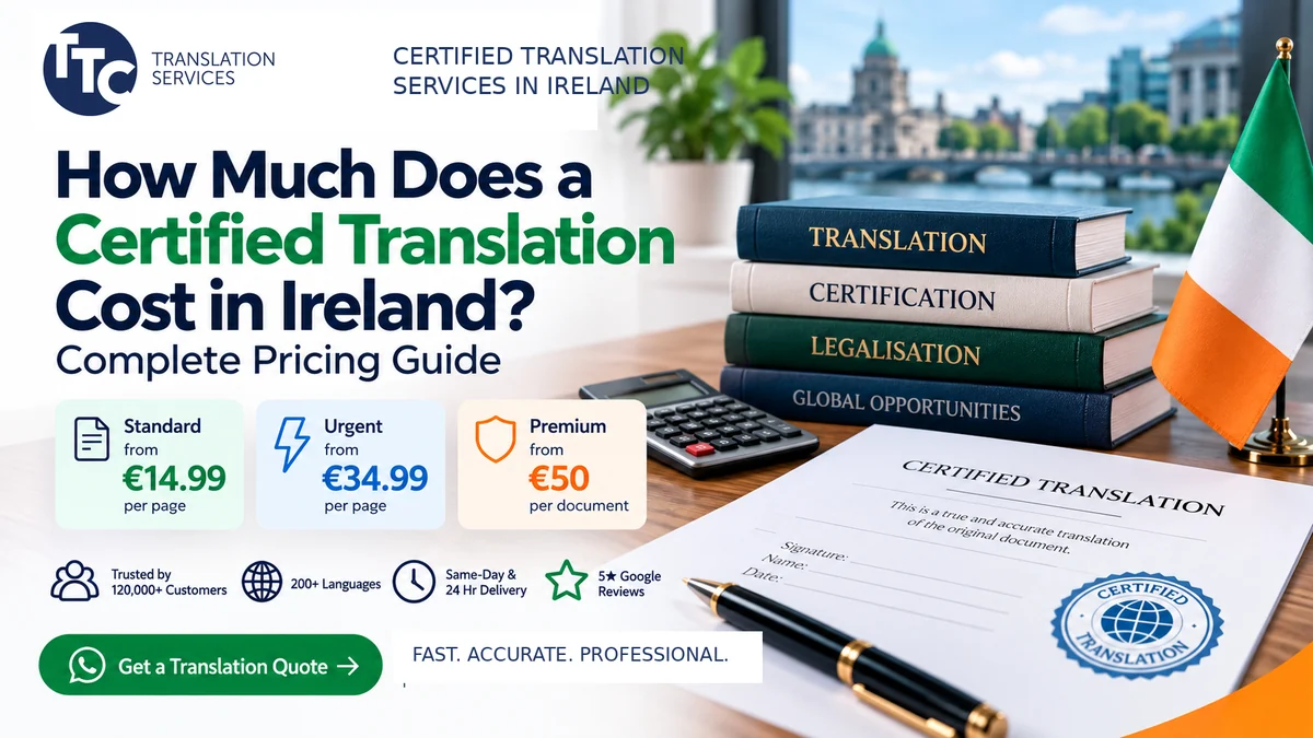 Certified translation cost in Ireland pricing guide